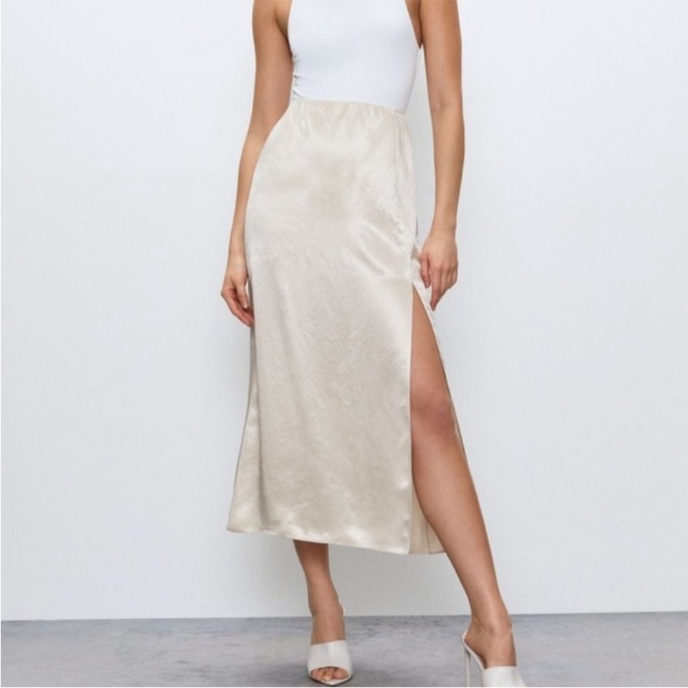 Babaton Cream Midi Slip Skirt with Slit